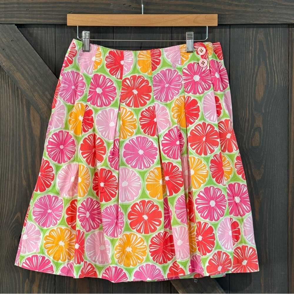 Lilly Pulitzer Women’s Pleated Cotton Wrap Skirt Green and Pink Floral Size 2